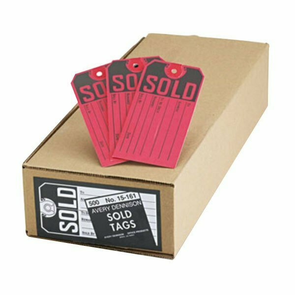 Avery 15161 4 3/4'' x 2 3/8'' Red and Black Paper Sold Tag, 500PK 15415161